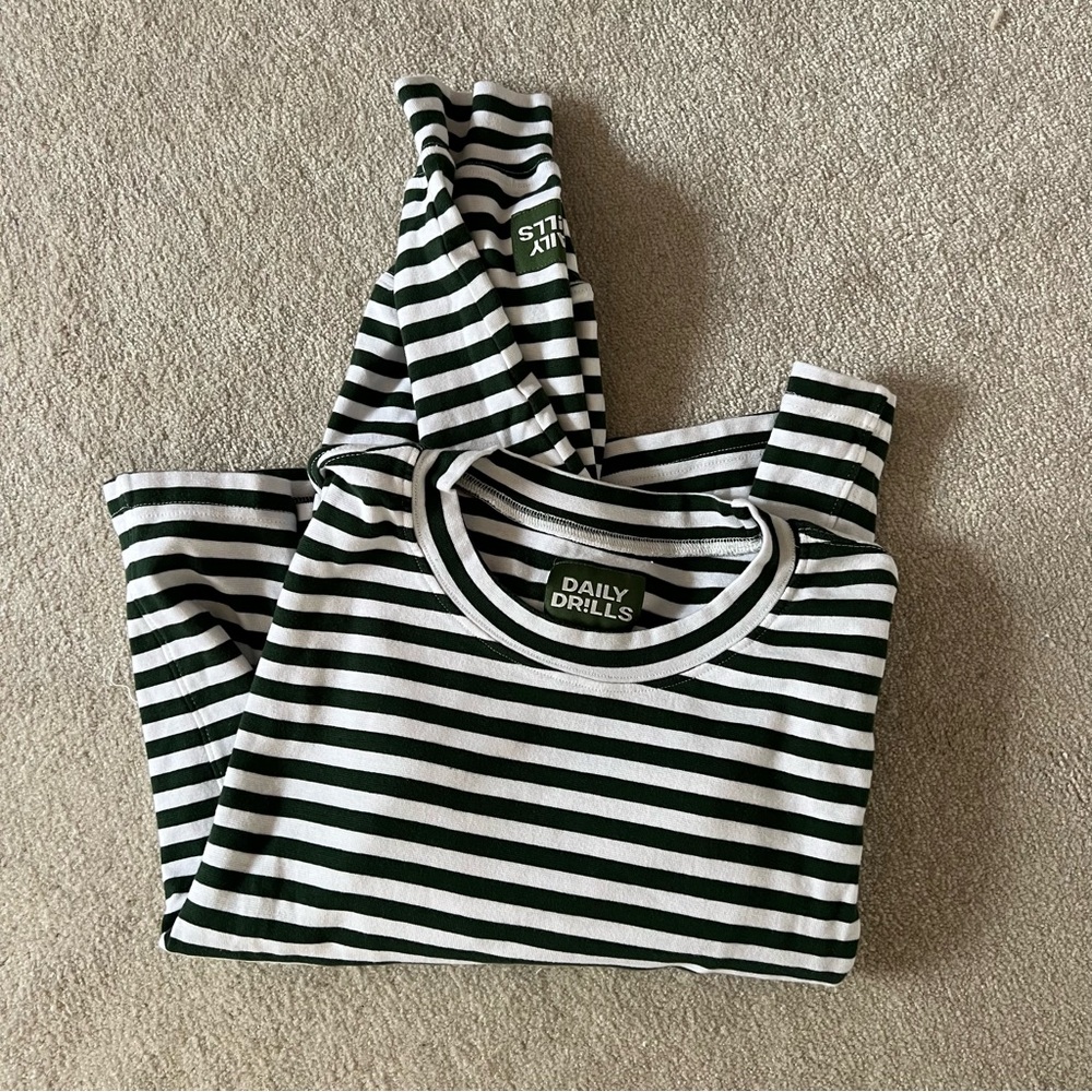 Daily Drills Green and White Striped Long Sleeve